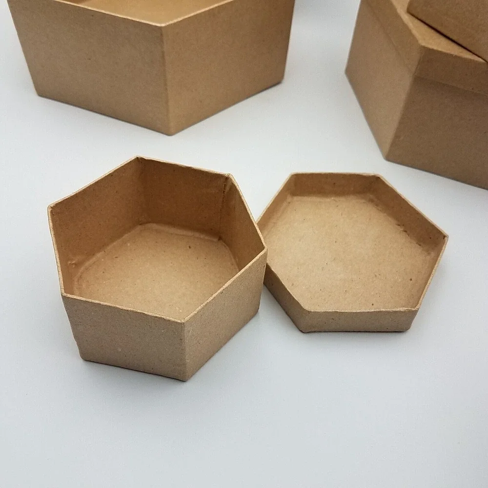 Set 6 Hexagon Paper Mache Craft Storage Boxes with Lids 7